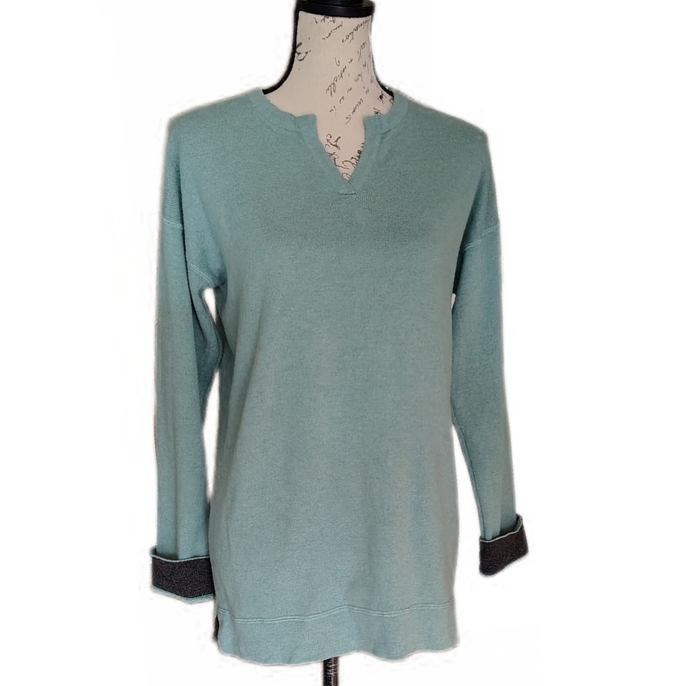 LXRI by Forte 100% Cashmere Split Neck Sweater Sage Green Small Quiet Luxury
